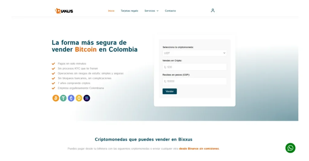 Interfaz bixxus para retirar de Binance a nequi