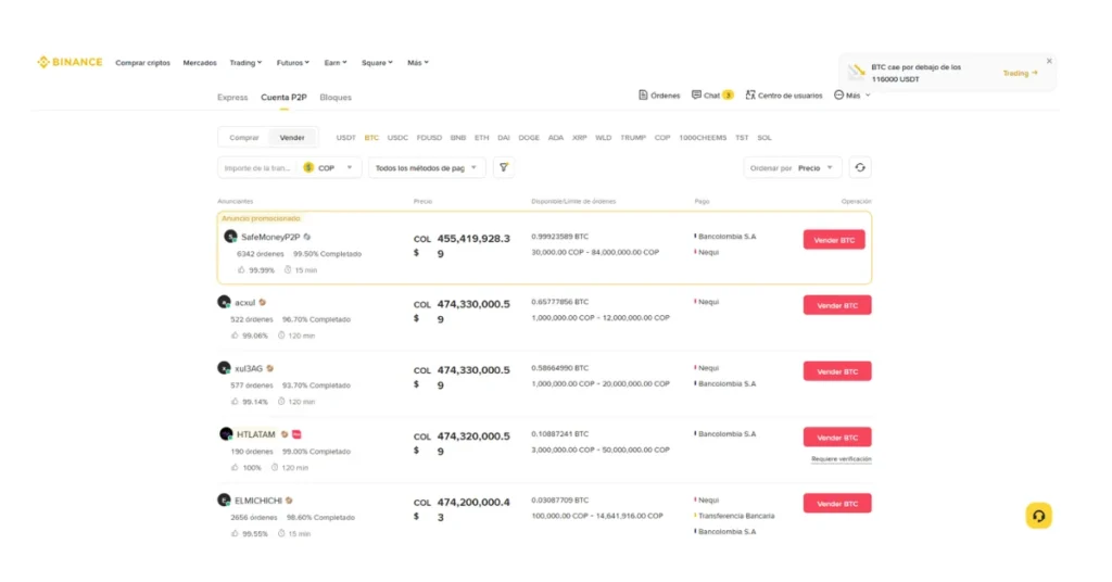 Retirar a nequi en el p2p de Binance