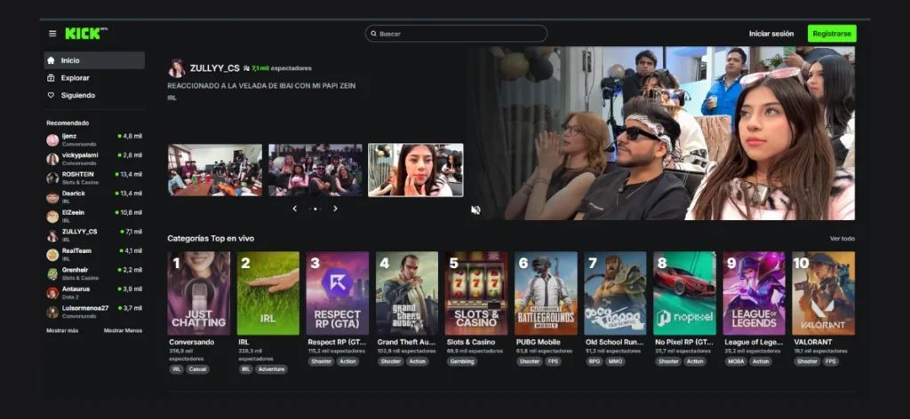 kick pagina principal streaming