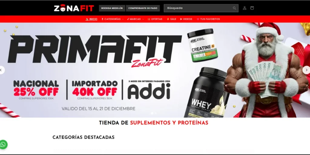 Captura de pantalla zonafit suplementos