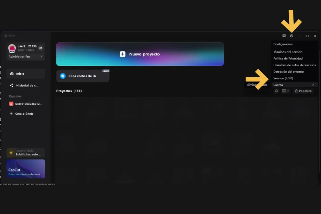 Cómo saber la versión de CapCut